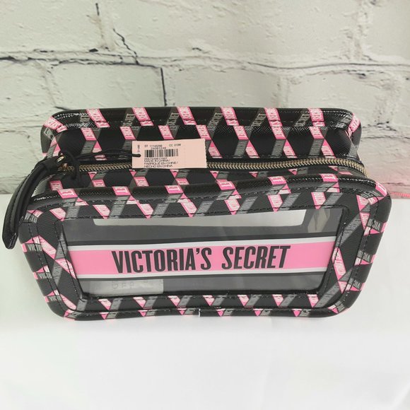 VICTORIA'S SECRET CLEAR-VIEW WINDOW RIBBON-LOGO CUBE COSMETIC CASE NEW w/TAGS - Picture 9 of 15